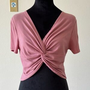 Love Pink Twist Front Crop Top